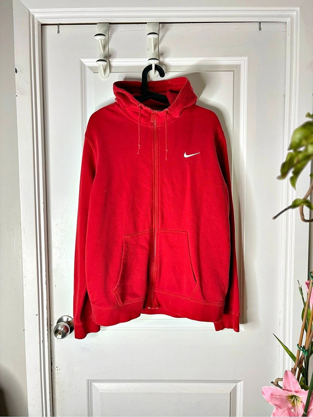 y2k nike navy tag red embroidered swoosh full zip hoodie • large